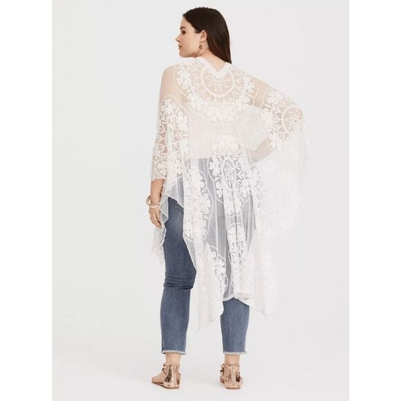 Torrid Ivory Lace Ruana Boho Crochet Sheer Kimono One Size - Picture 12 of 12